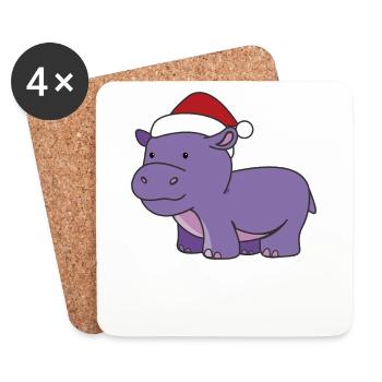 Hippo Christmas Winter Animals Hippos - Coasters (set of 4) - white - Front