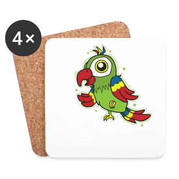 Perroquet debout sur un oiseau - Dessous de verre (lot de 4) - blanc - Devant