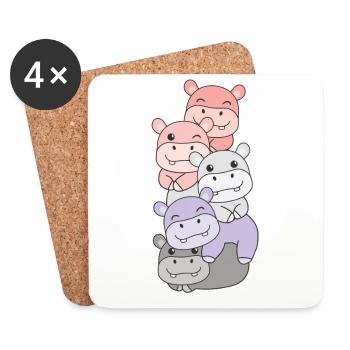 Cupioromantic Flag Pride LGBTQ Cute Hippo - Coasters (set of 4) - white - Front