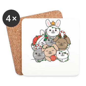 Lapin Arbre De Noël Drôle D’animaux Noël - Dessous de verre (lot de 4) - blanc - Devant