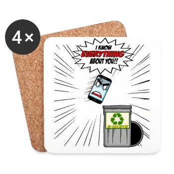 Phone Funny Cartoon Tech Design - Coasters (set of 4) - white - Front