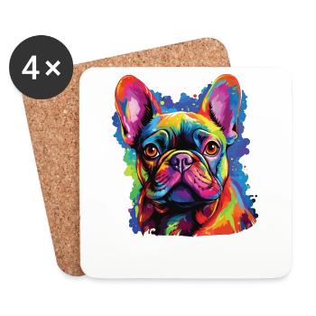Watercolor Colorful French Bulldog - Coasters (set of 4) - white - Front