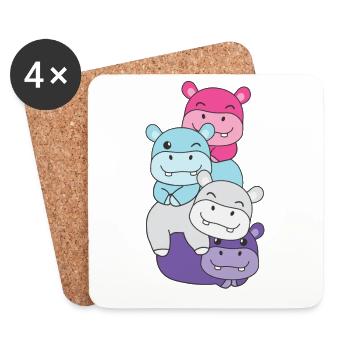 Multisexuell Flag Pride LGBTQ süße Hippos - Untersetzer (4er-Set) - Weiß - Vorne