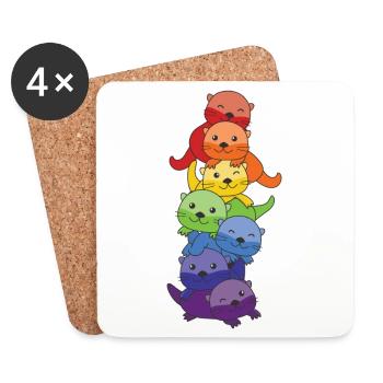 Drapeau arc-en-ciel fierté LGBTQ mignon loutre pile - Dessous de verre (lot de 4) - blanc - Devant