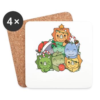 Dinosaurier Weihnachtsbaum lustige Tier - Untersetzer (4er-Set) - Weiß - Vorne