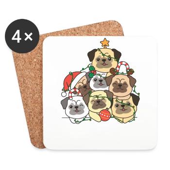 Pug Christmas Tree Funny Animal Christmas - Coasters (set of 4) - white - Front