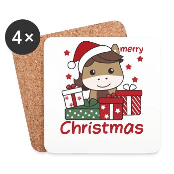 Cheval Noël Cadeau Hiver Animaux Cheval - Dessous de verre (lot de 4) - blanc - Devant