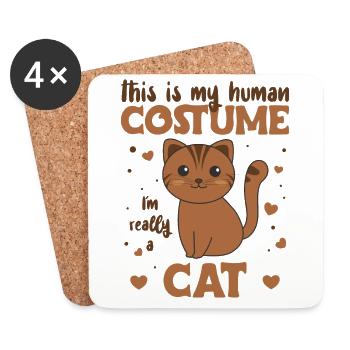 this is my human costume I'm really a cat - Coasters (set of 4) - white - Front
