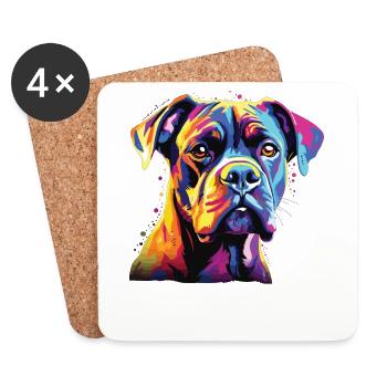 Aquarelle colorée Boxer - Dessous de verre (lot de 4) - blanc - Devant