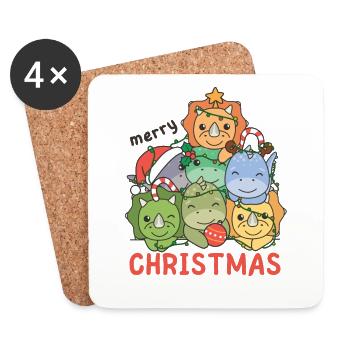 Dinosaur Christmas Tree Merry Christmas - Coasters (set of 4) - white - Front