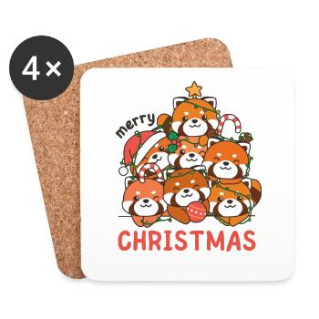 Arbre de Noël panda roux Joyeux Noël - Dessous de verre (lot de 4) - blanc - Devant