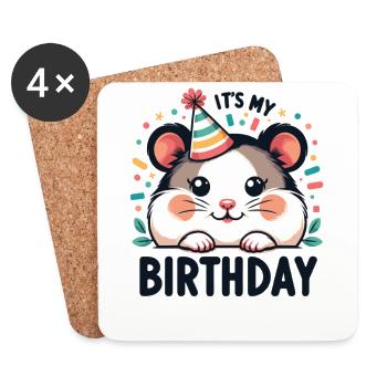 Hamsters pour l’anniversaire des enfants c’est mon anniversaire - Dessous de verre (lot de 4) - blanc - Devant