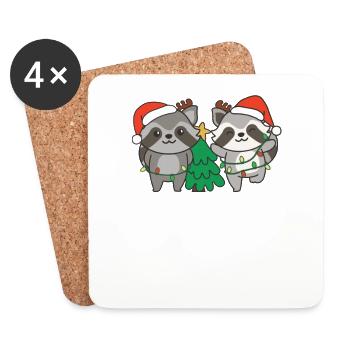 raton laveur, Noël, hiver, animaux, ratons laveurs - Dessous de verre (lot de 4) - blanc - Devant