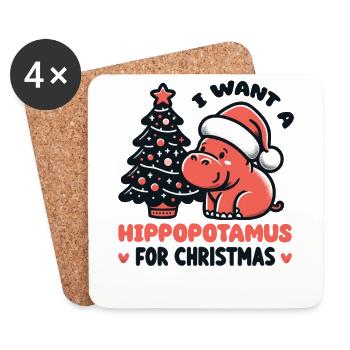 Ich will ein Flusspferd zu Weihnachten süße Hippos - Untersetzer (4er-Set) - Weiß - Vorne