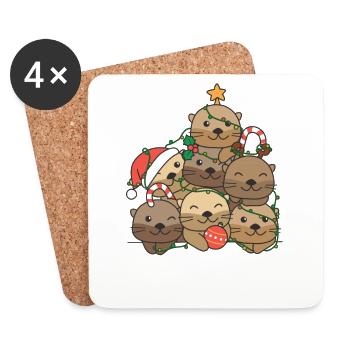 Loutre arbre de Noël drôle Animal Noël - Dessous de verre (lot de 4) - blanc - Devant