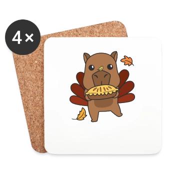 Le jour de Thanksgiving habille Capybara à la dinde avec une tarte - Dessous de verre (lot de 4) - blanc - Devant