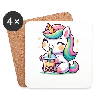 Licornes Kawaii Bubble Tea Boba Licorne - Dessous de verre (lot de 4) - blanc - Devant