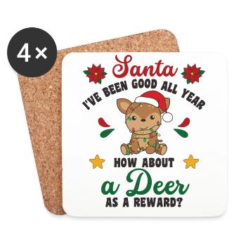 Ich will ein Reh zu Weihnachten süße Rehe - Untersetzer (4er-Set) - Weiß - Vorne