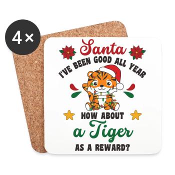 Je veux un tigre pour Noël tigre mignon - Dessous de verre (lot de 4) - blanc - Devant