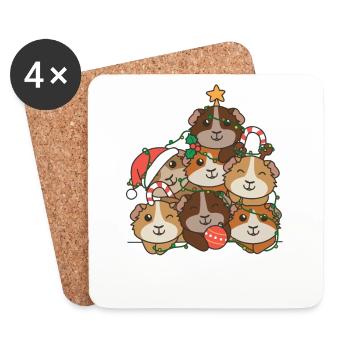 Meerschweinchen Weihnachtsbaum lustige Tier - Untersetzer (4er-Set) - Weiß - Vorne
