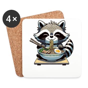 süße Waschbär isst Ramen Nudeln Waschbären Ramen - Untersetzer (4er-Set) - Weiß - Vorne