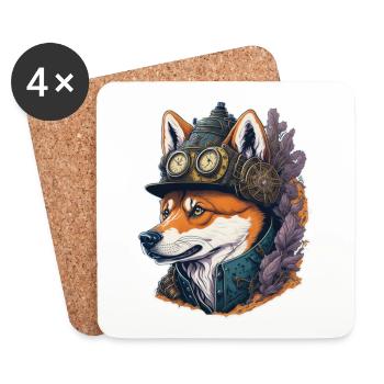 Steampunk Shiba Inu Retro Dogs Design - Coasters (set of 4) - white - Front