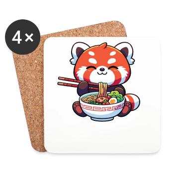 mignon panda roux mange des nouilles ramen pandas roux - Dessous de verre (lot de 4) - blanc - Devant