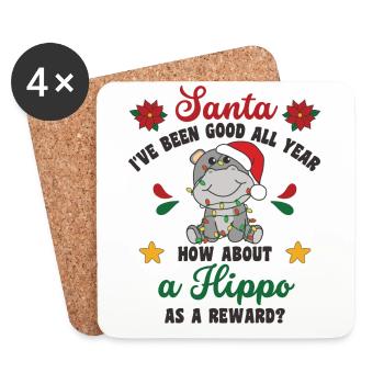 Ich will ein Hippo zu Weihnachten süße Flusspferde - Untersetzer (4er-Set) - Weiß - Vorne