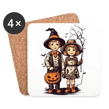 Vintage Halloween Kids Trick or Treat Fest - Coasters (set of 4) - white - Front