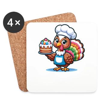 Thanksgiving Truthahn Bäcker Torte Nachtisch - Untersetzer (4er-Set) - Weiß - Vorne