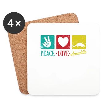 Peace Love Armadillo Mammal USA - Coasters (set of 4) - white - Front