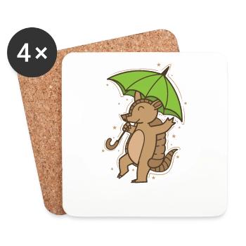 Armadillo with umbrella mammal desert - Coasters (set of 4) - white - Front