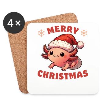 Weihnachtsmütze Weihnachten Lichterkette Axolotl - Untersetzer (4er-Set) - Weiß - Vorne