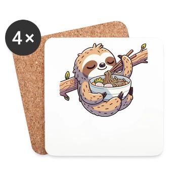 paresseux mignon mange des nouilles ramen paresseux ramen - Dessous de verre (lot de 4) - blanc - Devant