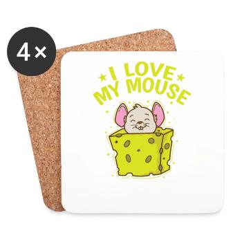 I love my Mouse Rodent Cheese Mammal - Coasters (set of 4) - white - Front