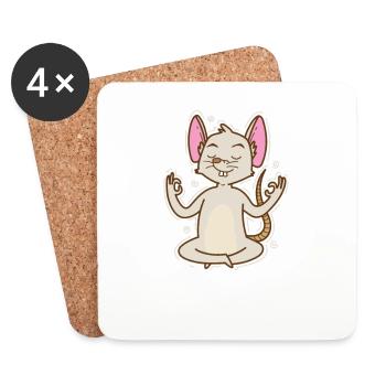 Souris méditant sur le fromage pour animaux de compagnie - Dessous de verre (lot de 4) - blanc - Devant