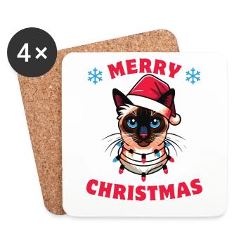Santa Hat Christmas Fairy Lights Siamese Cat - Coasters (set of 4) - white - Front