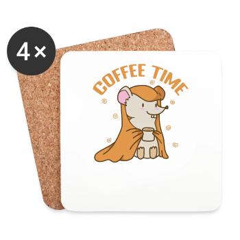 Coffee Time, Mouse, Nature, Mammal, Pet - Coasters (set of 4) - white - Front