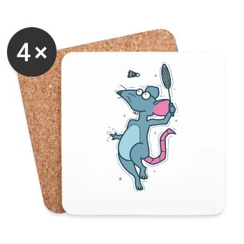 Rat jouant au badminton rongeur - Dessous de verre (lot de 4) - blanc - Devant