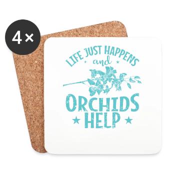 Life just happens and Orchids Help Plant - Coasters (set of 4) - white - Front