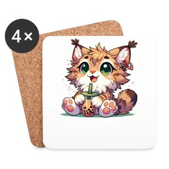 Kawaii Luchse Bubble Tea Boba Luchs - Untersetzer (4er-Set) - Weiß - Vorne