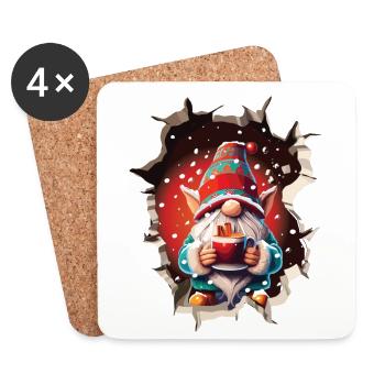 Hiver, Noël, Gnome, Percée, Trou - Dessous de verre (lot de 4) - blanc - Devant
