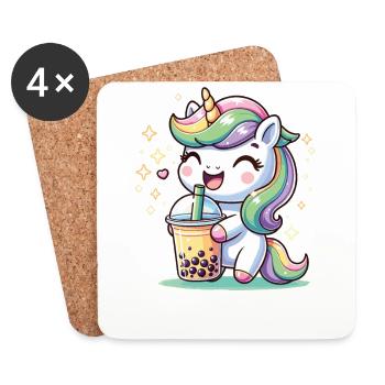 Licornes Kawaii Bubble Tea Boba Licorne - Dessous de verre (lot de 4) - blanc - Devant