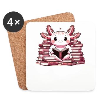 Axolotl Reads a Book Cute Axolotl Reading Books - Coasters (set of 4) - white - Front