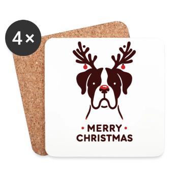 Boxer Noël Hiver Animaux Chiens - Dessous de verre (lot de 4) - blanc - Devant