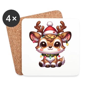 Weihnachtsmütze Weihnachten Lichterkette Reindeer - Untersetzer (4er-Set) - Weiß - Vorne