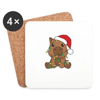Capybara Noël Hiver Animaux Capybaras - Dessous de verre (lot de 4) - blanc - Devant