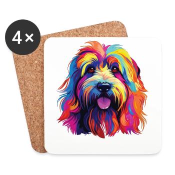 Watercolor Colorful Bearded Collie - Coasters (set of 4) - white - Front