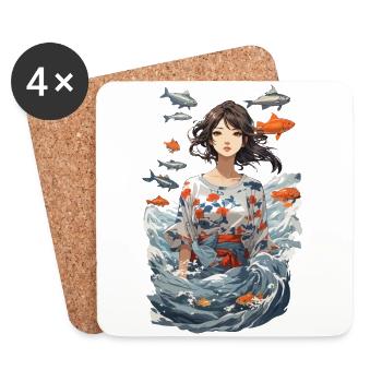 Anime Ocean Koi Fantasy Aesthetic Design - Coasters (set of 4) - white - Front
