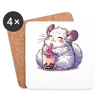 Kawaii Chinchillas Bubble Tea Boba Chinchilla - Coasters (set of 4) - white - Front